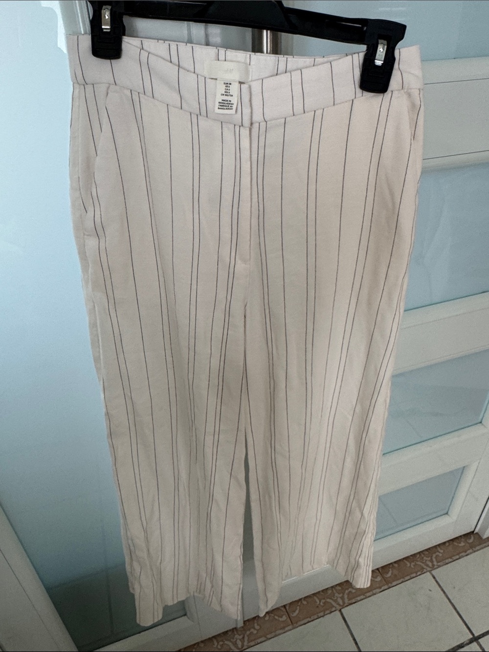 H&M Cream Wide-Leg Pinstripe Pants